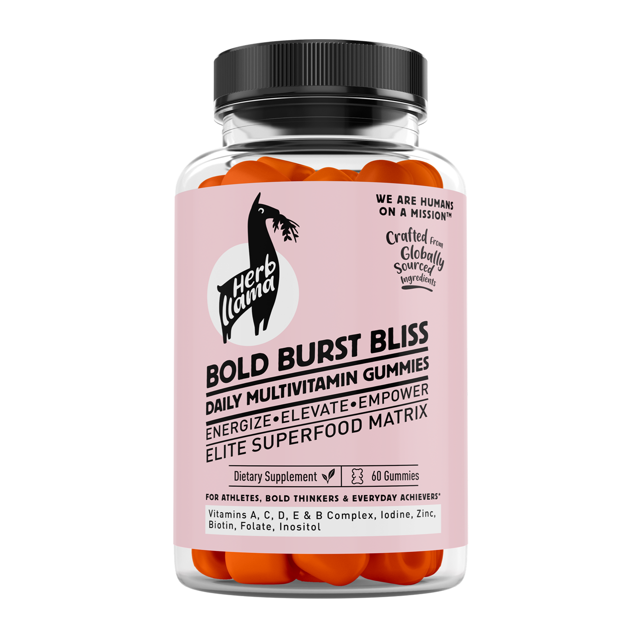 Jar of Herb Alama Bold Burst Bliss daily multivitamin gummies on a white background