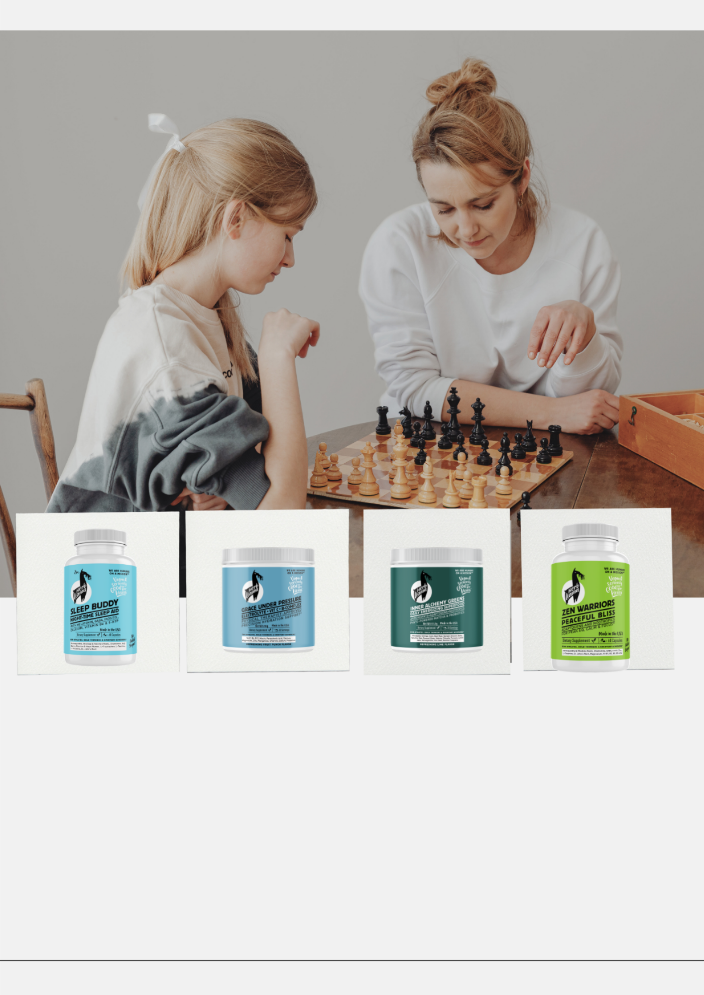 The Brain Vigilante 4-Piece Adaptogenic & Nootropic Ritual by Herb Llama featuring Inner Alchemy Greens, Zen Warriors, and Grace Under Pressure for peak focus, memory, and cognitive performance