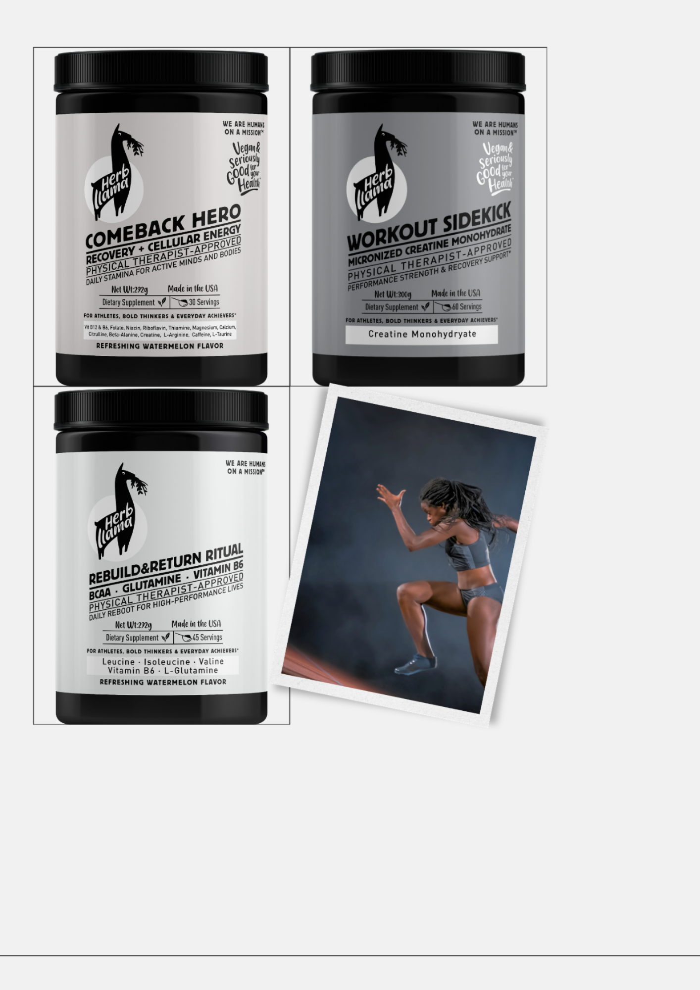 The Power Hitter 3-Piece Performance Ritual by Herb Llama: A clinical-grade stack featuring Micronized Creatine, Nitric Oxide Booster, and BCAA recovery formula for peak athletic output.
