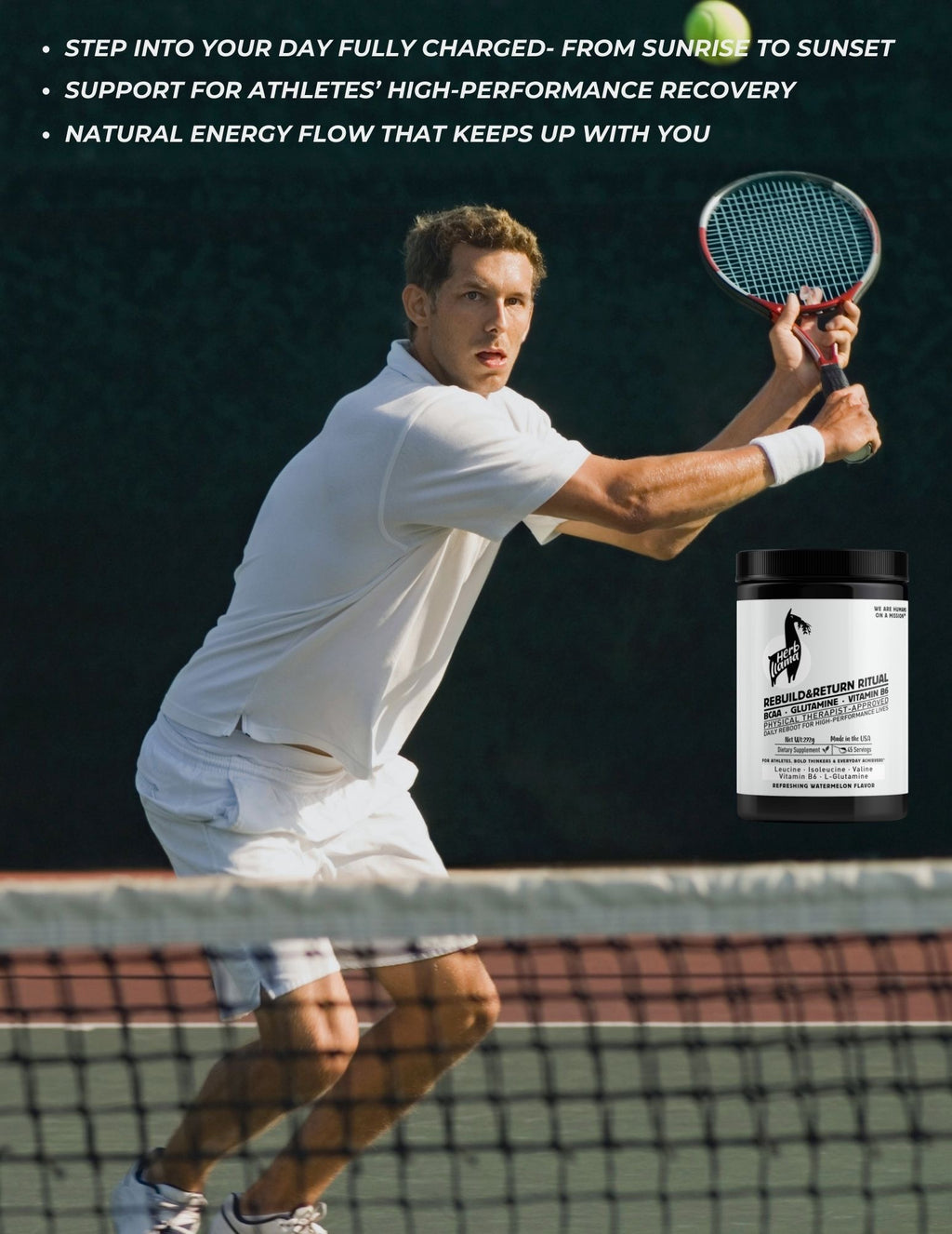 R&R: THE REBUILD & RETURN RITUAL - BCAA · Glutamine · Vitamin B6 | Your Pick-Me-Up Hero Ritual to restore strength, clarity, and presence—physically and mentally