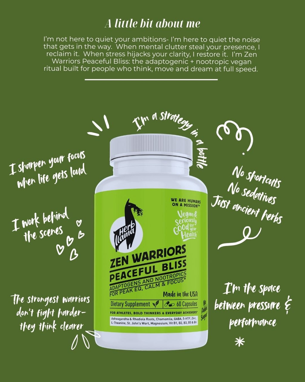 ZEN WARRIORS PEACEFUL BLISS -Adaptogenic + Nootropic Supplement for Mood Support, Mental Focus & Emotional Balance