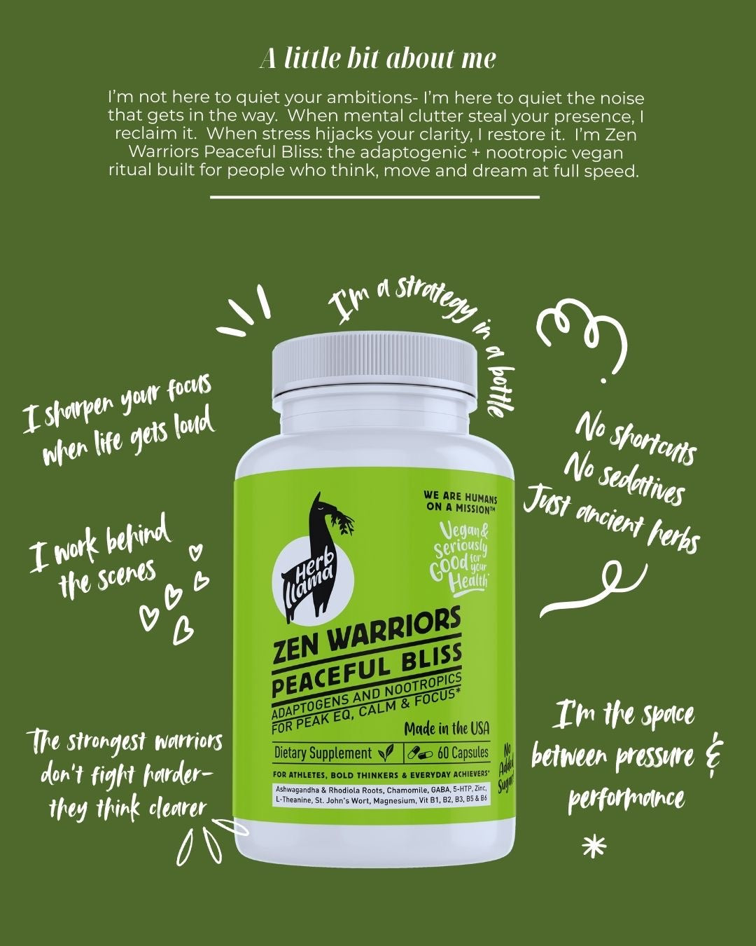 ZEN WARRIORS PEACEFUL BLISS -Adaptogenic + Nootropic Supplement for Mood Support, Mental Focus & Emotional Balance