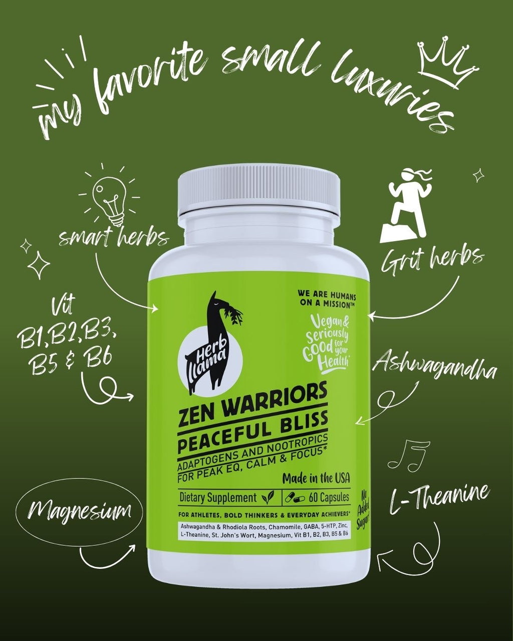 ZEN WARRIORS PEACEFUL BLISS -Adaptogenic + Nootropic Supplement for Mood Support, Mental Focus & Emotional Balance