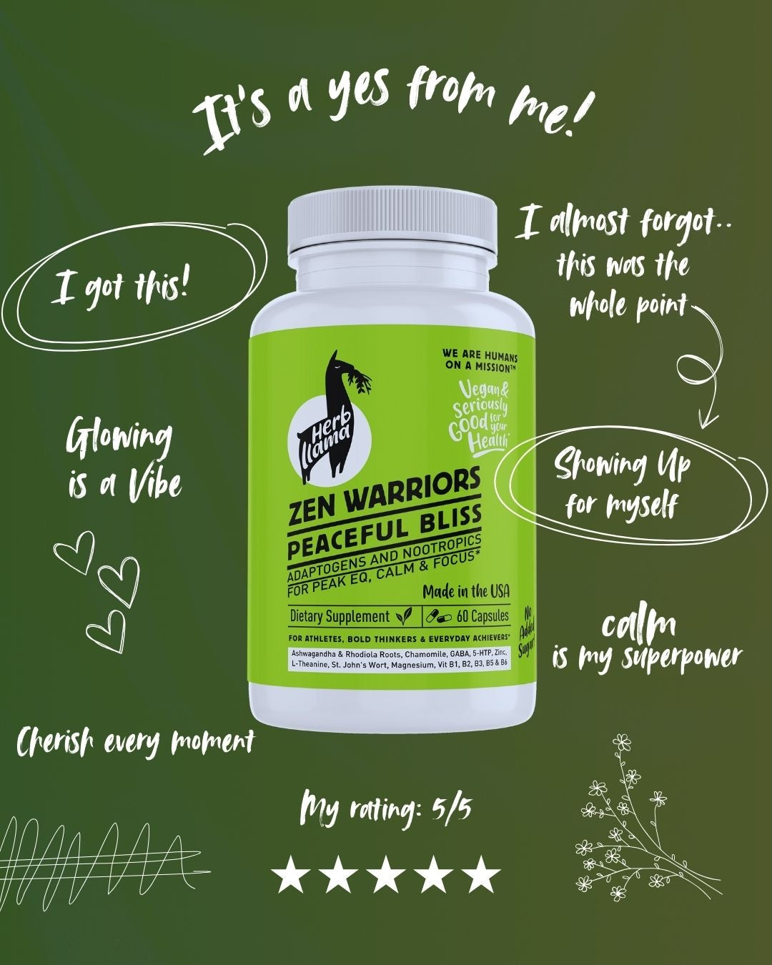 ZEN WARRIORS PEACEFUL BLISS -Adaptogenic + Nootropic Supplement for Mood Support, Mental Focus & Emotional Balance