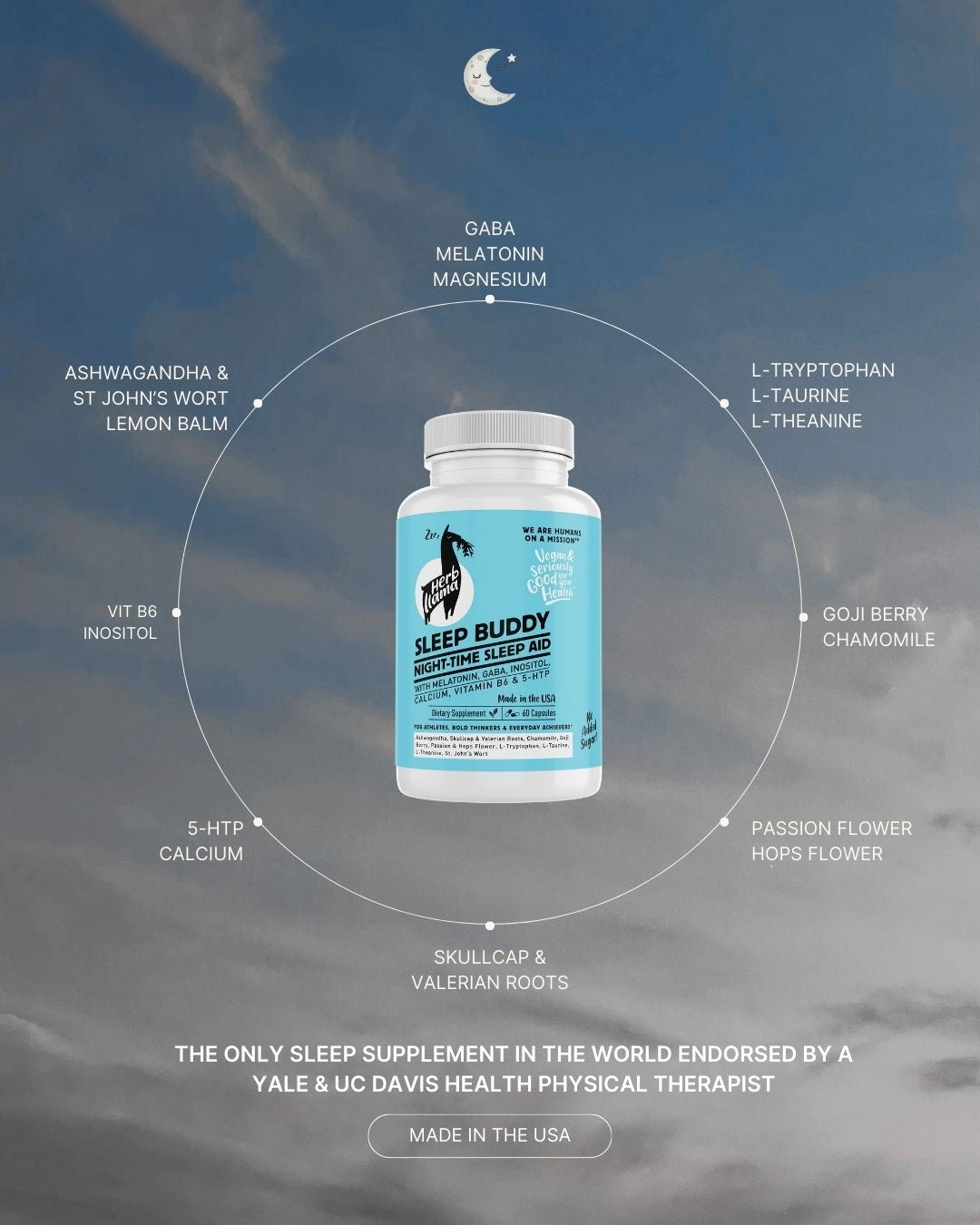 SLEEP BUDDY NIGHT TIME SLEEP AID with Melatonin, GABA, Inositol, Calcium, Vit B6-without the next-day grogginess and rebound insomnia of diphenhydramine.