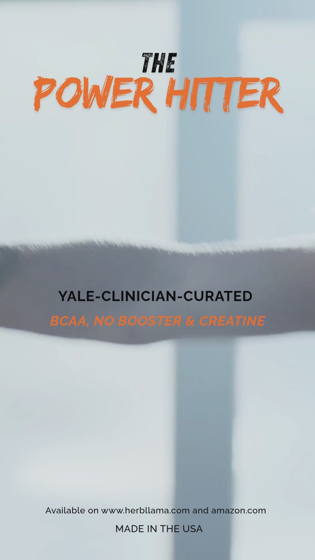 Herb Llama Power Hitter 3-piece performance ritual video featuring Yale clinician-curated BCAA, Nitric Oxide Booster, and Creatine for elite recovery.